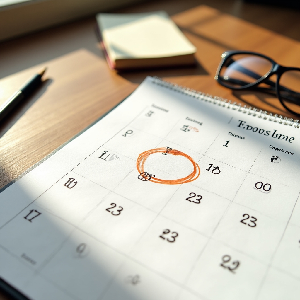 Kalender mit markierten Terminen neben einem Notizbuch zur Planung monatlicher Sparbeträge